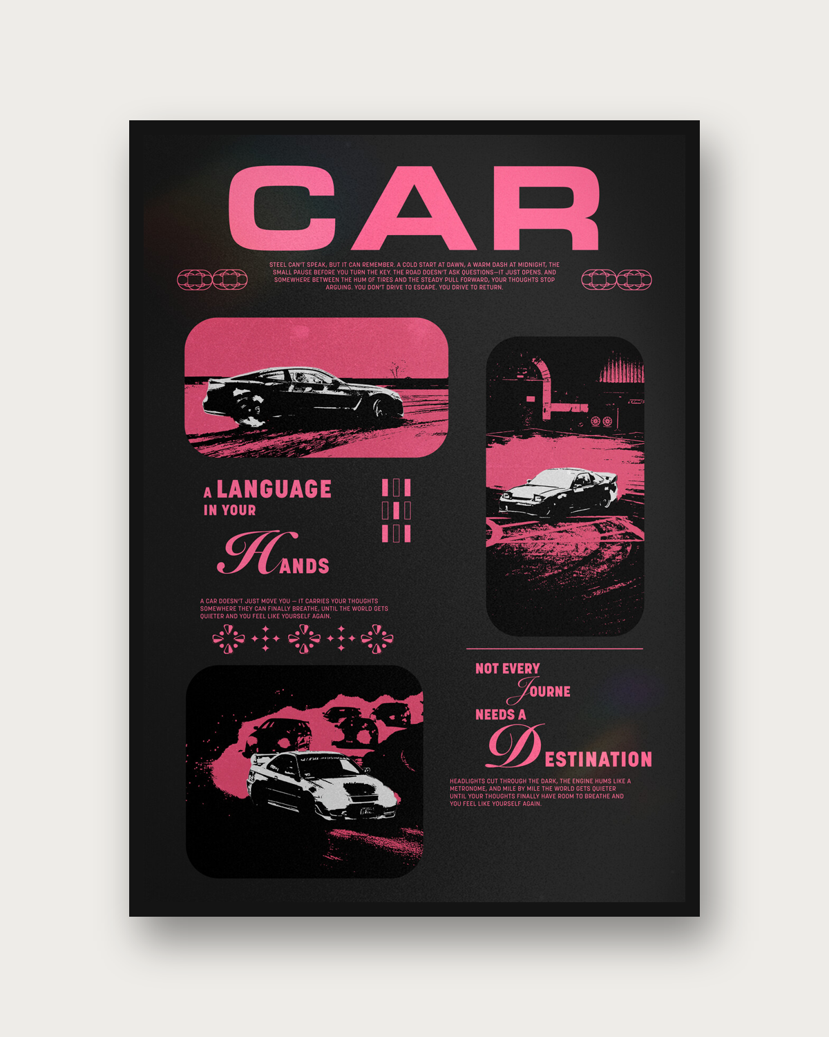 Car poster framed on a wall — minimalist automotive wall art