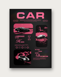 Car poster framed on a wall — minimalist automotive wall art