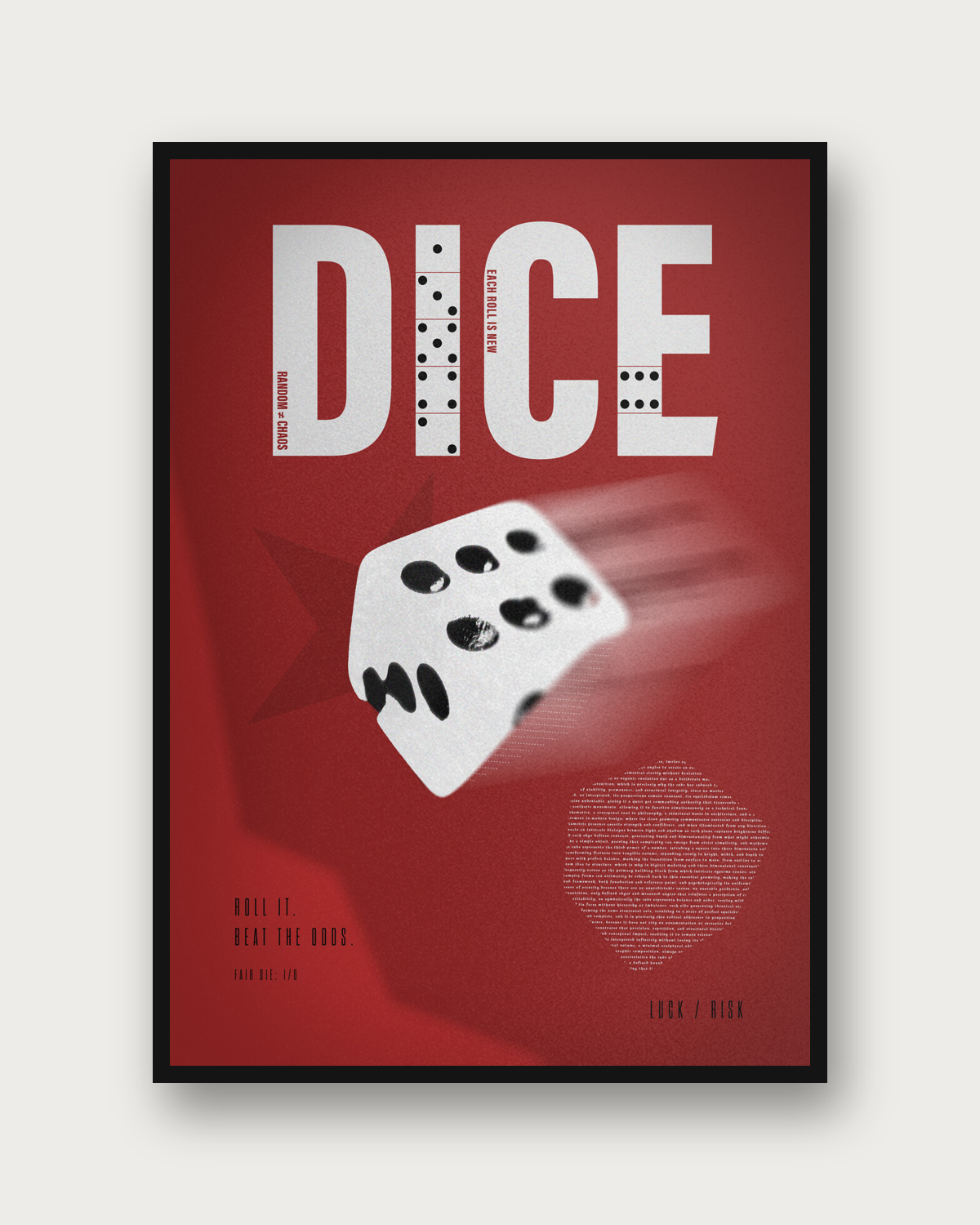 Dice poster framed on a wall — modern graphic wall art