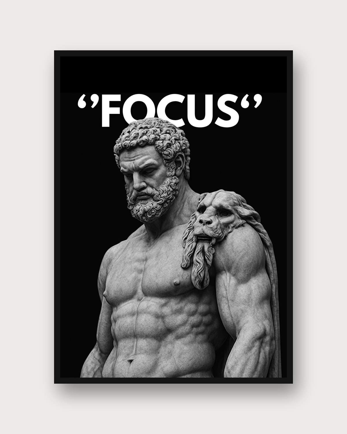 Focus poster framed on a wall — motivational black and white wall art