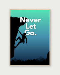 Never Let Go poster in natural wood frame