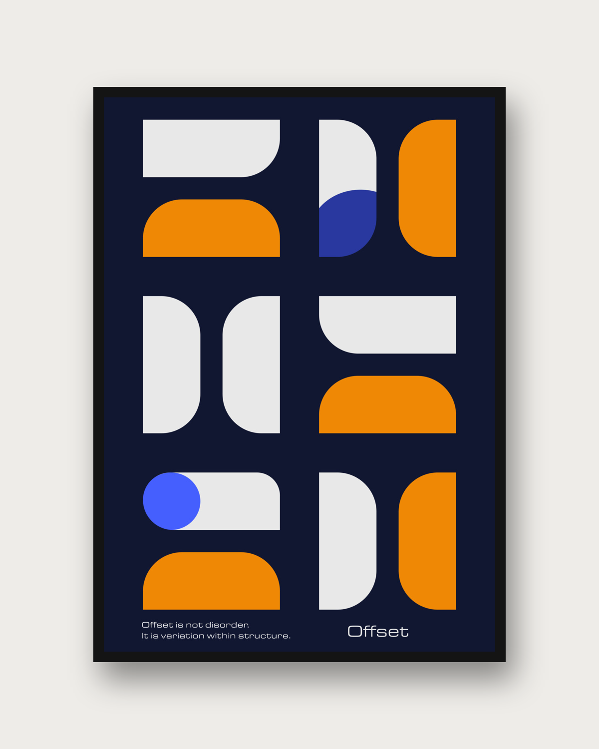 Offset poster framed on a wall — abstract geometric wall art