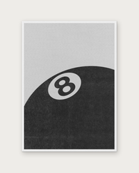 8 Ball poster in white wood frame