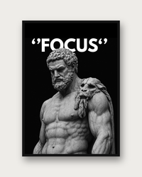 Focus poster framed on a wall — motivational black and white wall art