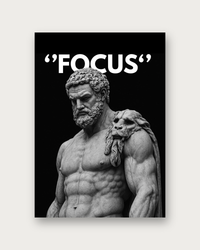Focus black and white statue poster print — modern wall art
