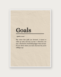 Goals poster in white wood frame
