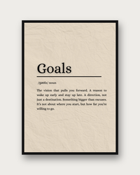 Goals poster framed on a wall — motivational typography wall art