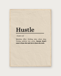 Hustle poster in natural wood frame