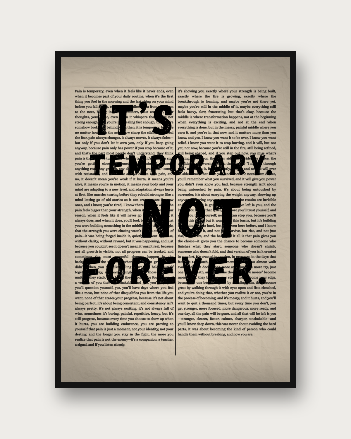 It's Temporary Not Forever poster framed on a wall — motivational wall art