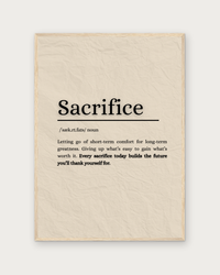 Sacrifice poster in natural wood frame