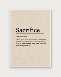 Sacrifice poster in white wood frame